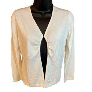 Liz Claiborne White Long Sleeve Cardigan Sweater Hook Eye Closure Sz L